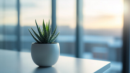 A potted plant on a modern desk, symbolizing simplicity and focus in a clean workspace.