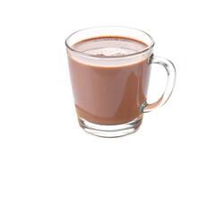 Hot chocolate in glass mug against black background