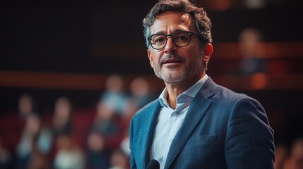 A corporate leader giving a TED Talk about business success and failure 