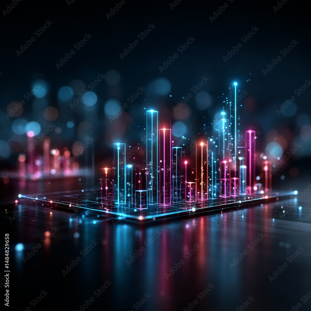 Aufkleber digital growth: abstract glowing data visualization on a dark background with bokeh