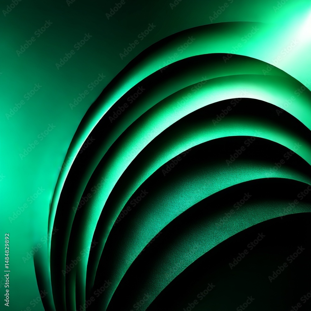 Poster emerald curves: a play of light and shadow on textured forms creates an abstract visual