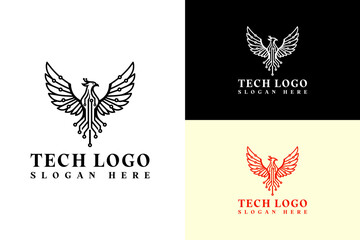 vector illustration of phoenix mad with circuit, icon, abstract, logo for tech, fintech, hi tech, cloud computing, software house, machine learning, artificial intelligence, and more