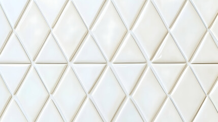 Fototapeta premium Elegant off-white triangular ceramic tiles arranged in a geometric pattern, creating a modern and minimalist design. Perfect for backgrounds, textures, or home decor.
