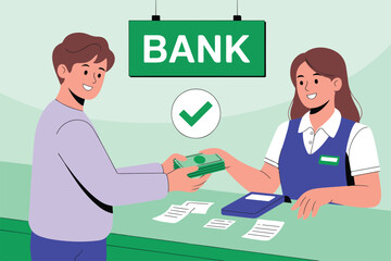 Bank Transaction Vector Illustration - Customer Making Deposit 2