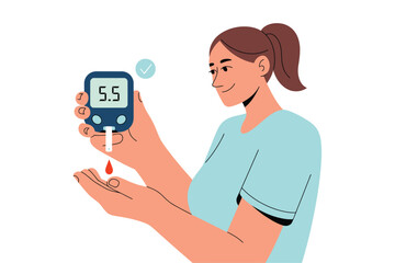 Blood Sugar Testing Vector Illustration - Woman Checking Glucose Level 3