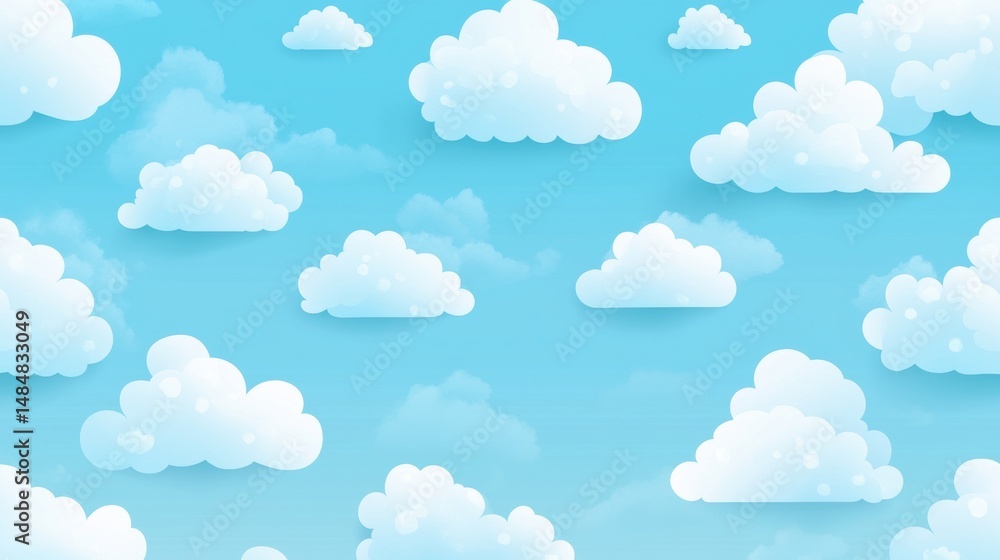 Poster light blue sky with scattered clouds creating a seamless and calming wallpaper pattern.