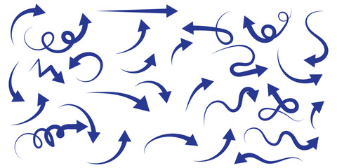 Hand drawn arrow set featuring curved, straight, dotted, and swirled arrows design, arrow vector for creative design, presentations, infographics, and decorative purposes