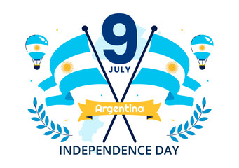 Happy Argentina Independence Day Vector Illustration on 9th of July Celebration Featuring Waving Flag and Ribbon in a Festive Cartoon Background