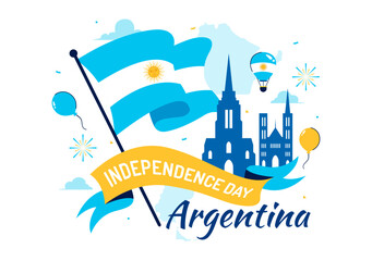 Happy Argentina Independence Day Vector Illustration on 9th of July Celebration Featuring Waving Flag and Ribbon in a Festive Cartoon Background