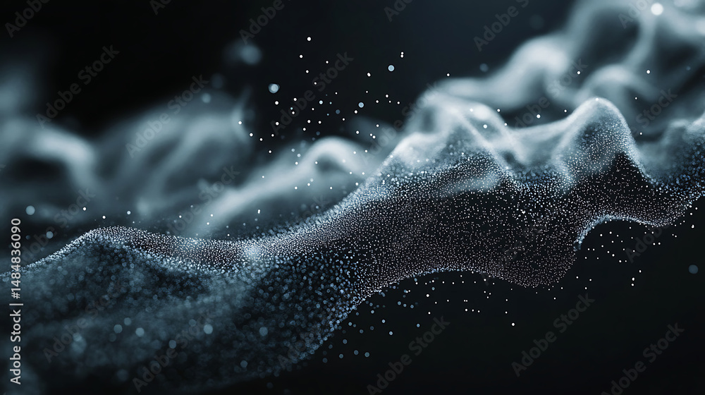 Poster abstract wave of glittering particles on dark background digital art representation graphic element 