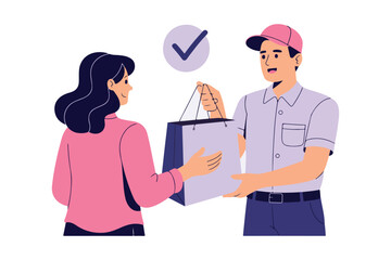 Package Delivery Vector Illustration - Woman Receiving Order from Courier 2