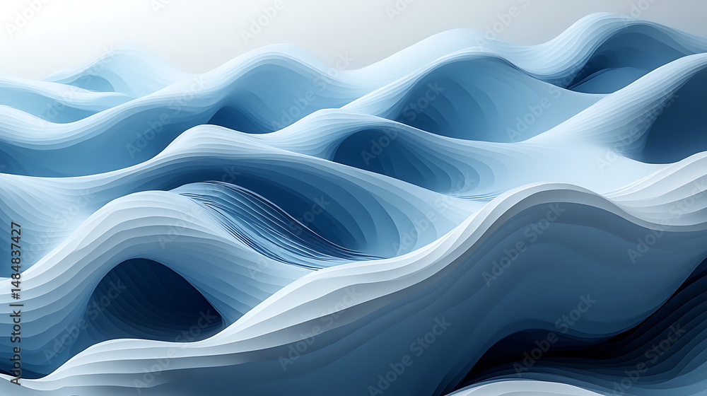 Poster abstract wave pattern in pale blue and white tones digital art background graphic resource clean min