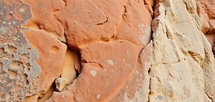 Rough, weathered rock face with varied textures and colors,  granite, cliff