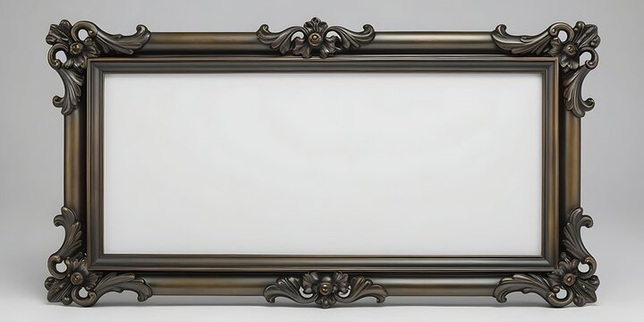 Classic baroque-style antique frame with rich decorative flourishes and elegant dark finish, standing vertically on a plain background for artwork presentation or interior design


