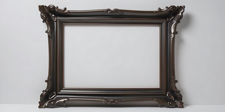 Classic baroque-style antique frame with rich decorative flourishes and elegant dark finish, standing vertically on a plain background for artwork presentation or interior design


