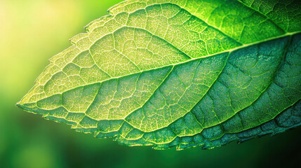 Fototapeta premium Close-up of a vibrant green leaf showcasing intricate veins and textures in nature