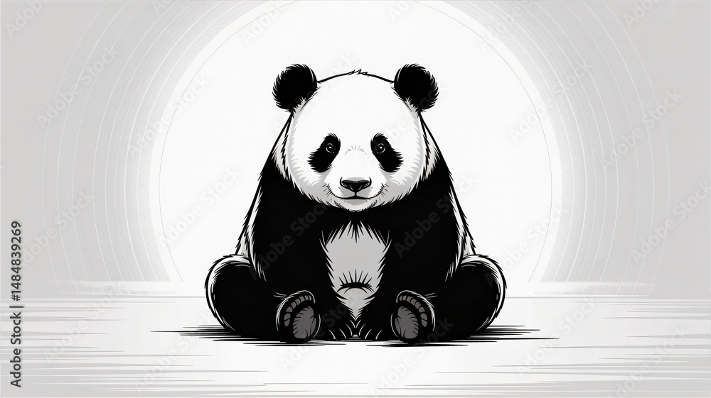 Poster a panda in simple black and white line drawing with only one subject in the center generated by ai