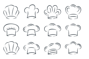 Line Art Set of Chef Hat Icons. Minimalist Hand Drawn Kitchen and Culinary Symbols for Restaurant, Bakery, or Cooking Logo Design Vector Illustration