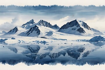 Obraz premium A breathtaking panoramic view of the icy landscape in watercolor style