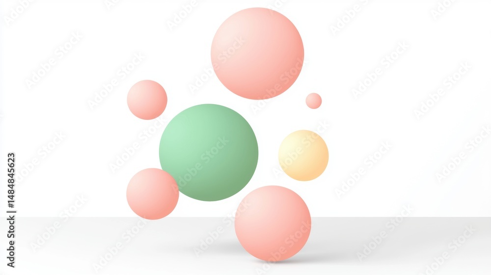 Poster a 3d rendering of a group of spheres in various colors.