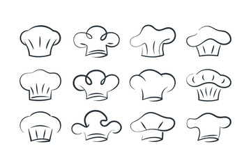 Line Art Set of Chef Hat Icons. Minimalist Hand Drawn Kitchen and Culinary Symbols for Restaurant, Bakery, or Cooking Logo Design Vector Illustration