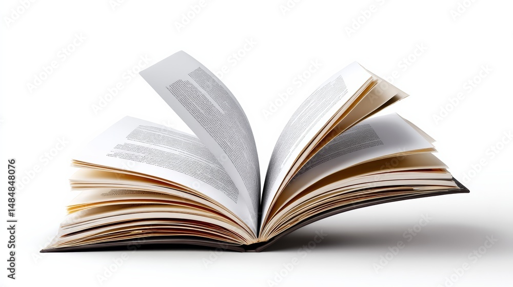 Poster book is open to a page with a large word on it. the book is on a white background