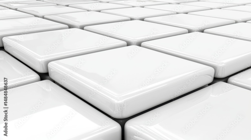 Poster a 3d rendering of a grid of white cubes.