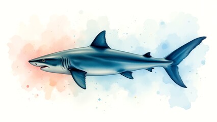 An exquisite watercolor rendering of a shark, encapsulating nature's tranquility and beauty.