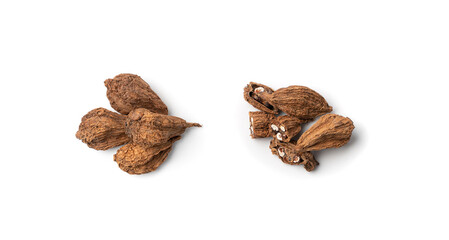 Black Cardamom Seeds Isolated, Brown Cardamon, Dry Kardamon Fruits, Cardamum Spice, Cardamomum