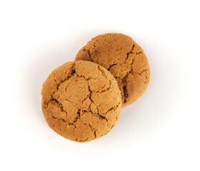 Chocolate cookies with chocolate filling isolated, brown round biscuits, broken sweet cocoa pastry