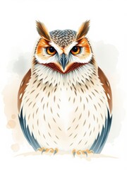 Fototapeta premium Bask in the tranquility of this full body Owl watercolor, resplendent in natural hues on a textured paper backdrop.