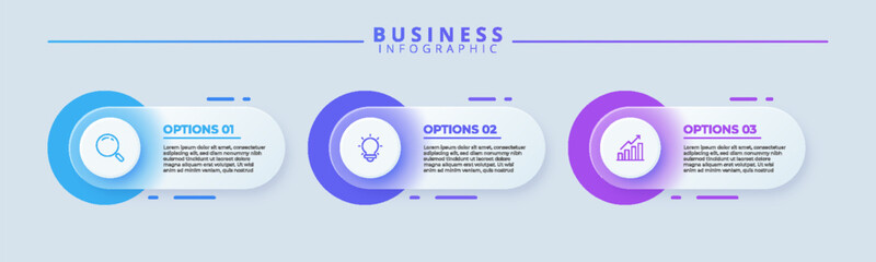 Design template for vector infographic labels with icons and 3 options or steps. Suitable for process diagrams, presentations, workflow layouts, banners, flow charts, and infographics.