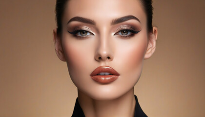 Fototapeta premium Stunning Woman with Glamorous Makeup and Perfectly Defined Eyes - Beauty Portrait