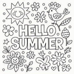 Elaborate Hand-Drawn Summer Elements Coloring page