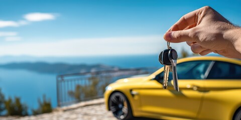 Yellow Car Miniature in Hand With Real Car is a premium-quality stock image ideal for use in lifestyle blogs, health content, promotional campaigns, and editorial publications.