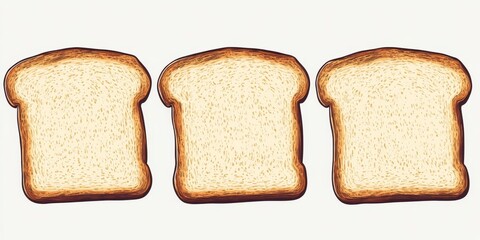 Three slices of white bread with toasted crusts arranged side by side on a plain white background