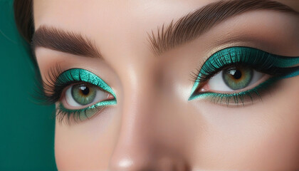 Obraz premium Stunning Woman with Glamorous Makeup and Perfectly Defined Eyes - Beauty Portrait