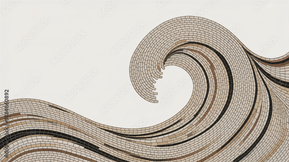 Poster abstract mosaic art with flowing wavy patterns in beige and white