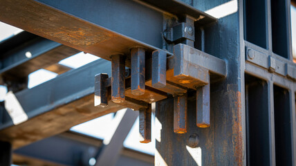 Abstract industrial metal structure detail bolts and beams