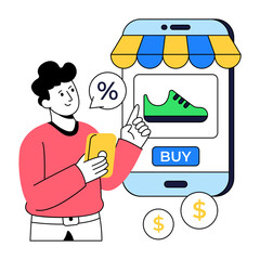 Unique design illustration of buy shoe online