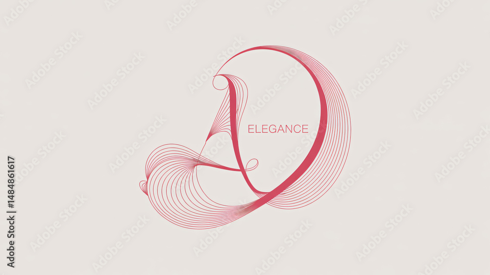 Poster abstract red line art design with elegant swirls and curves for branding
