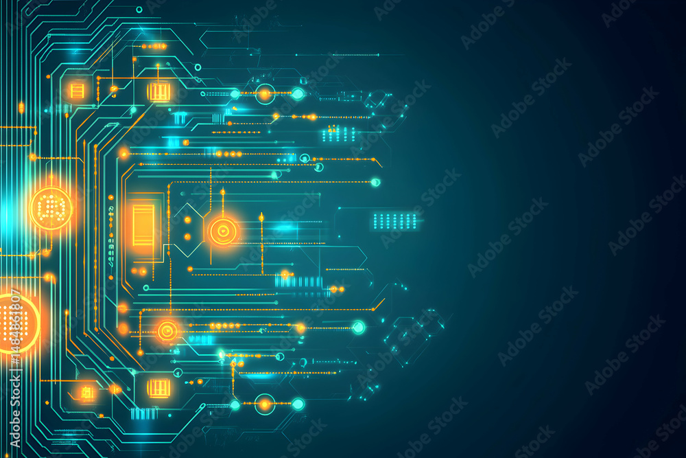 Poster abstract technological background with glowing circuit board design, perfect for tech, innovation, a