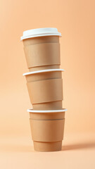 Minimalist White Takeaway Coffee Cup Mockup on Beige Background