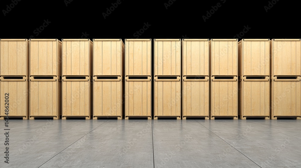 Poster a row of wooden crates.