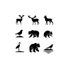 Obraz premium North American Animals Vector Icon Set - Minimalist Wildlife Silhouettes for Design Projects