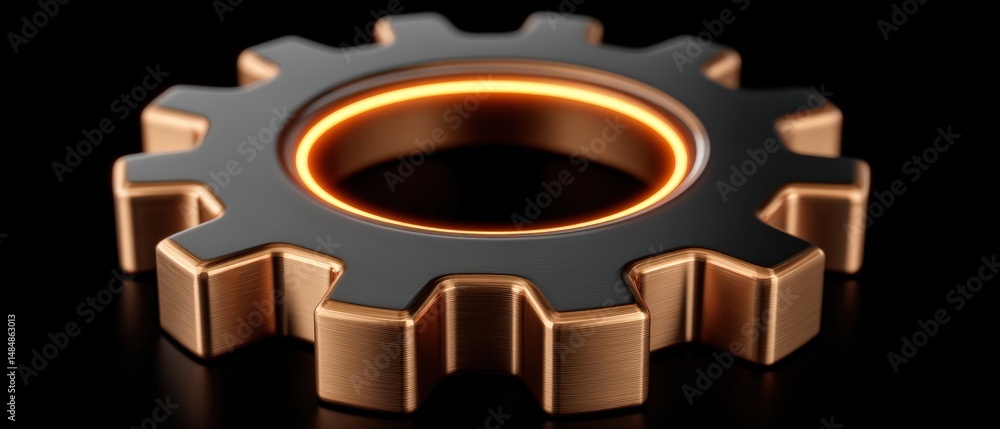 Poster a polished gear component designed with copper tones reflecting technical precision and modern engin