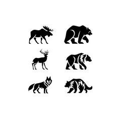 North American Animals Vector Icon Set - Minimalist Wildlife Silhouettes for Design Projects