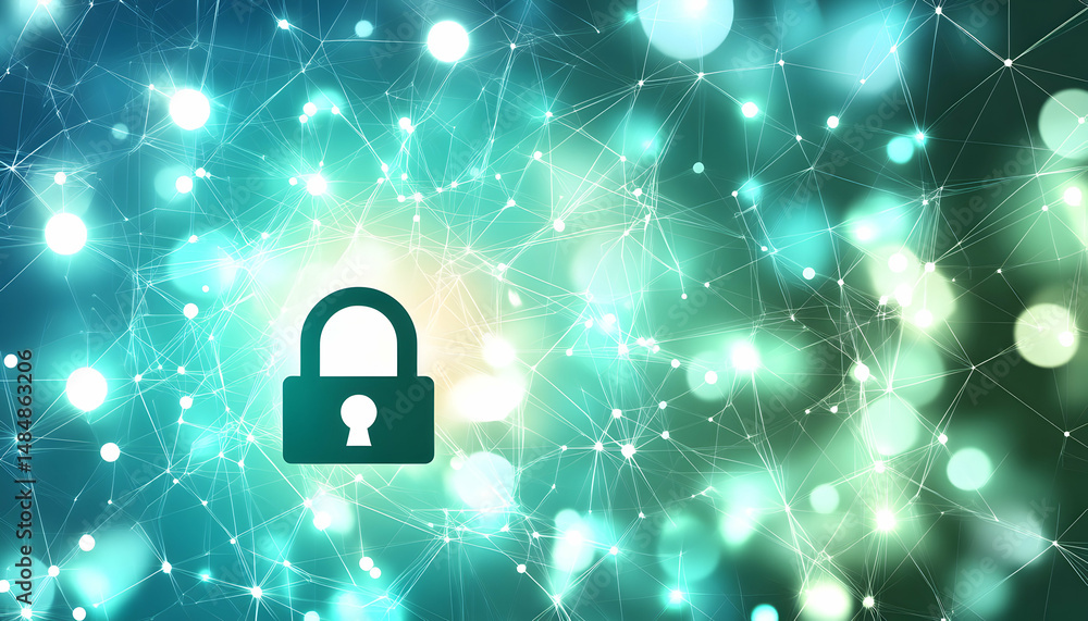 Aufkleber abstract digital security concept image featuring a padlock icon on a vibrant, interconnected networ