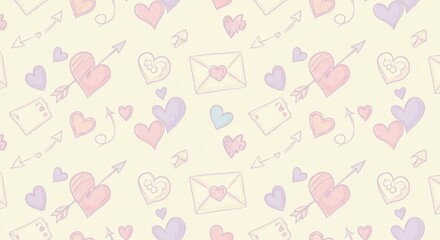 Pastel hearts arrows and letters pattern