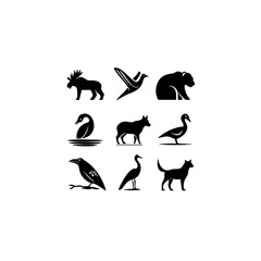 North American Animals Vector Icon Set - Minimalist Wildlife Silhouettes for Design Projects